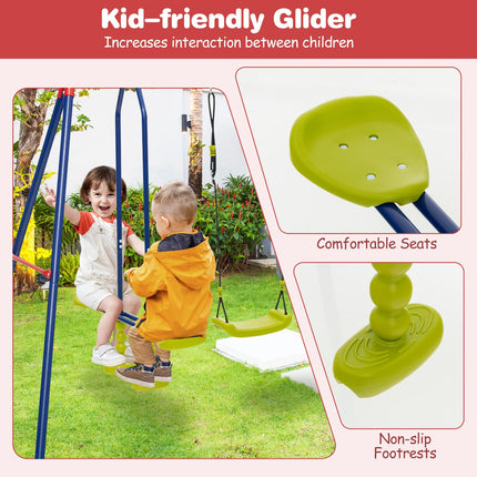 Costzon Swing Sets for Backyard, 6 in 1 Heavy-Duty Metal Swing Set with 2 Swings