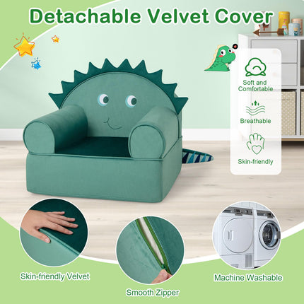 Costzon Kids Sofa, Foam Filled Armchair with Washable Velvet Cover & Soft Sponge Filling, Upholstered Sofa Chair for Preschool(Dinosaur)