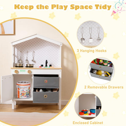 Costzon Wooden Kitchen Playset for Girls Boys Aged 3+