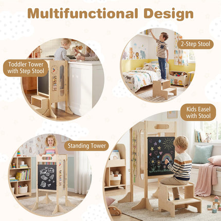 Costzon Foldable Standing Tower with Built-in Chalkboard & Detachable Safety Net