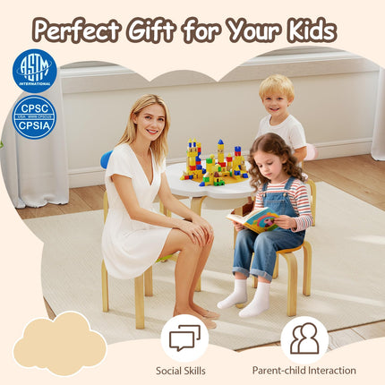Costzon Kids Table and Chair Set 5-Piece Wooden Flower-Shaped Activity Table 2 Chairs & 2 Stools