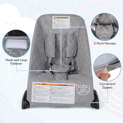 BABY JOY Baby Bouncer, Foldable Bouncer & Stationary Seat, Portable Infant Bouncer Seat for Newborns Baby