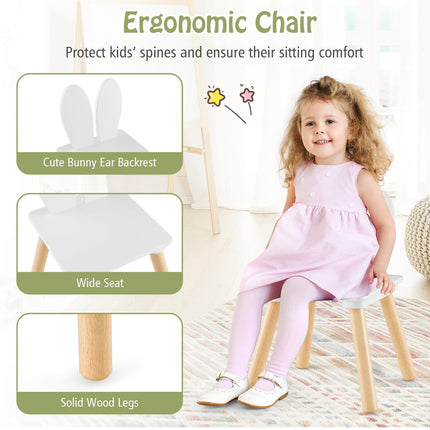 Costzon Kids Table and Chair Set, 3 Pieces Wooden Activity Play Table & 2 Cute Rabbit