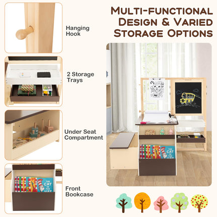 Costzon Easel for Kids, Wooden Art Center with Double-Sided Blackboard & Whiteboard