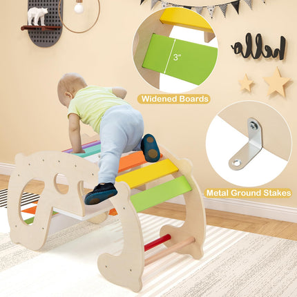 Costzon 2-in-1 Toddler Rocking Arch, Montessori Climbing Set & Wooden Rocking Horse Toy with Backrest & Seat