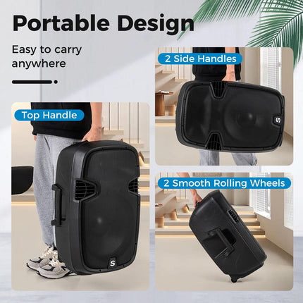 Costzon Portable 3000W 2-Way Powered PA Speaker System, 15'' Professional High Powered Bluetooth Active + Passive Party Speakers