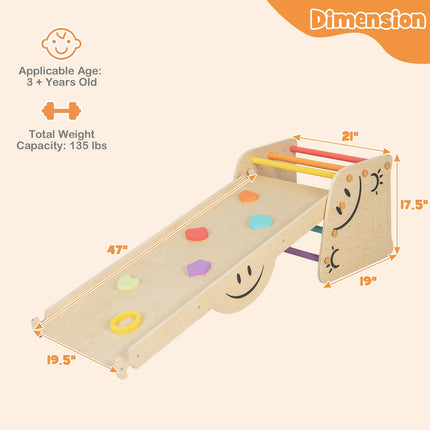 Costzon Climbing Toys for Toddlers, 6 in 1 Montessori Wooden Climber Ladder with Reversible Ramp