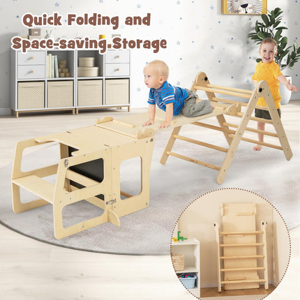 Costzon Climbing Toys for Toddlers with Kids Table and Chair Set, Foldable Montessori Wooden Climber Ladder