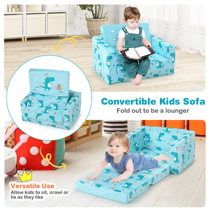 Costzon Kids Sofa, 2 in 1 Flip Open Couch w/Sturdy Sponge Construction, Velvet Fabric, Storage Pockets, Toddler(Crocodile)