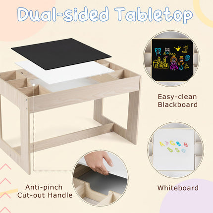 Costzon 4-1 Wooden Activity Art Desk Set w/Whiteboard Chalkboard & Storage Cubes