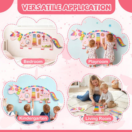 Costzon Unicorn Activity Wall Busy Board Wall-Mounted Toddler Learning Activity Center