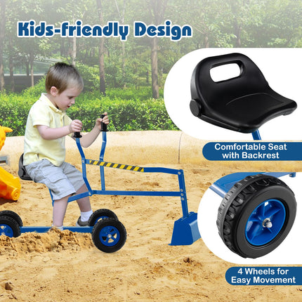 Costzon Sand Digger Excavator for Kids Outdoor Ride-on Digging Toy with 360° Rotable Seat