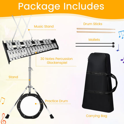 Costzon 30 Notes Glockenspiel Xylophone Bell Kit, Xylophone Percussion Instrument with Height Adjustable Stand
