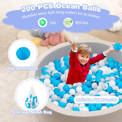 Costzon Ball Pit, Soft Round Baby Ball Pool w/ 200 Ocean Balls