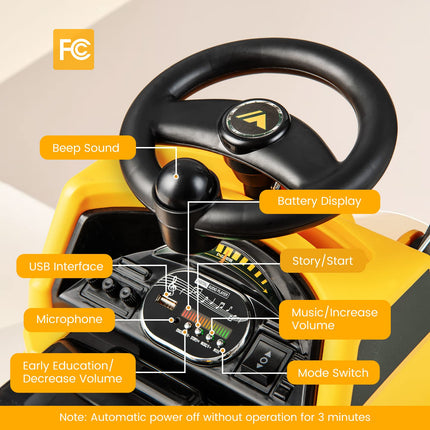 Costzon Ride on Excavator, 6V Battery Powered Digger with Under Seat Storage, Music, LED Lights