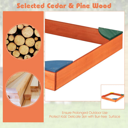 Costzon Kids Wooden Sandbox Wood Cedar Square Sand Box with 4 Colorful Built-in Corner Seating