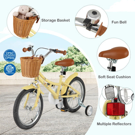 BABY JOY Kids Bike, 16 Inch Retro Child Bike for 3-8 Years Old, Boys Girls Kids Bicycle