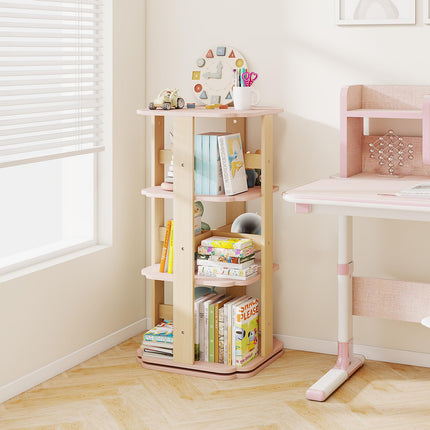 Costzon Kids Rotating Bookshelf 360° Spinning 3-Tier Corner Bookshelf(Pink classic)