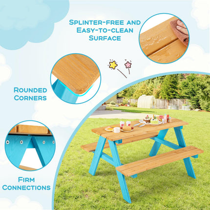 Costzon Kids Picnic Table, Fir Wood Children’s Activity Table with Benches, Toddler Patio Furniture Set