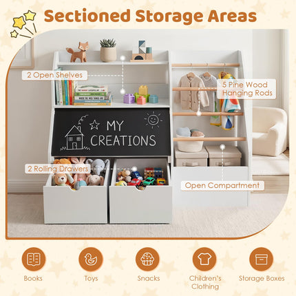 Costzon Toy Storage Organizer | Wooden Kids Bookshelf w/Flip-up Blackboard