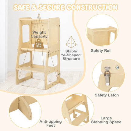 Costzon 3 in 1 Toddler Tower, Kids Kitchen Step Stool with Chalkboard, Foldable Kids Table and Chair Set