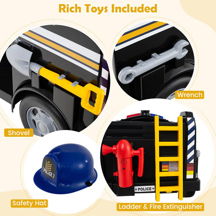 Costzon Police Car Ride on 12V Electric Cop Truck Kids Car w/Shovel & Wrench