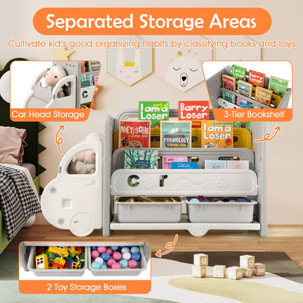 Costzon Car-Shaped Toy and Book Storage Organizer with 3-Tier Bookshelf
