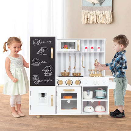 Costzon Play Kitchen for Kids, Wooden Toy Kitchen Set with Stoves, Microwave