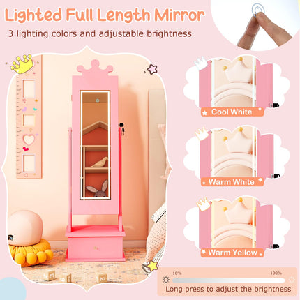 Costzon Lockable Standing Jewelry Organizer with Full-Length Mirror