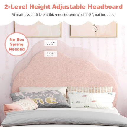 Costzon Twin Bed Frames with Adjustable Headboard, Upholstered Wooden Kids Bed w/Slats Support