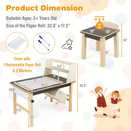 Costzon 2 in 1 Children’s Wooden Easel Table Set with 2-Tier Shelves