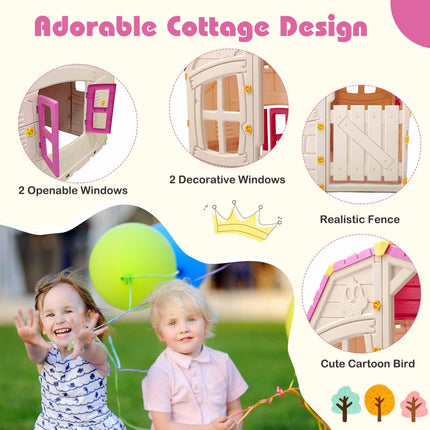 Costzon Kids Outdoor Playhouse with Openable Windows and Door