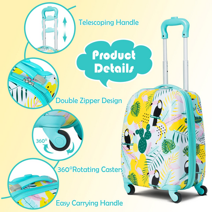 BABY JOY 2 PC Kids Luggage, 16" Toddlers Carry-on Suitcase & 12" Backpack Set
