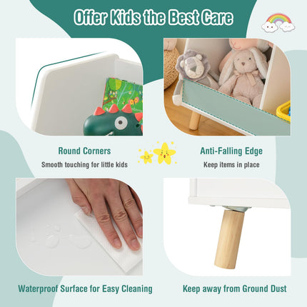 Costzon Toy Organizers and Storage with Bookshelf, 5 Cubbies Wooden Toy Cabinet and Montessori Bookcase w/Solid Legs