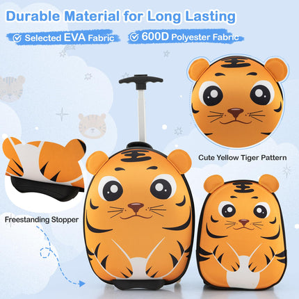 BABY JOY 2 Pcs Kids Luggage Set, 16" Kids Rolling Suitcase w/ 12" Backpack