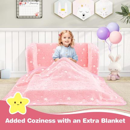 Costzon Kids Couch with Blanket, Glow in The Dark, Folding Toddler Sofa Chair