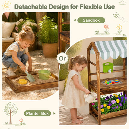 Costzon Wooden Kids Mud Kitchen with Canopy 2-Sided Chalkboard