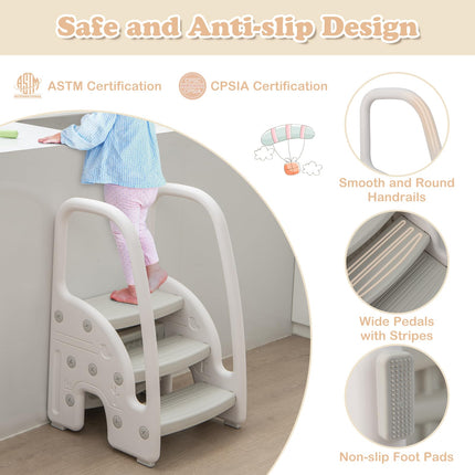 Costzon 3-Step Stool for Toddlers, Children Step Up Leaning Helper with Safety Handles, Non-Slip Pedals