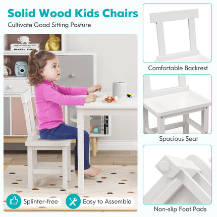 Costzon Kids Table and Chairs, 3 PCS Premium Wood Children Table and Chairs with Rubber Wood Legs