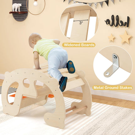 Costzon Wooden Arch Rocker, 2-in-1 Montessori Rocking Toys for Toddlers with Easy-Grip Handles