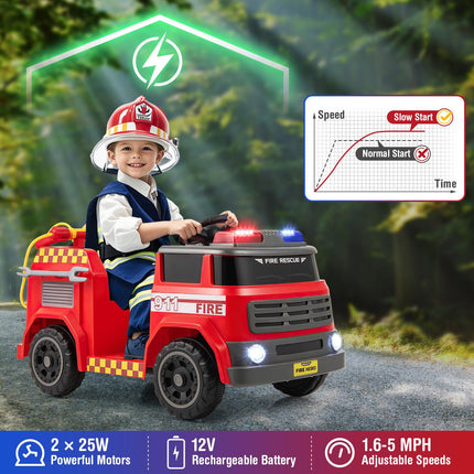 Costzon  12V Battery Powered Fire Car Toy with Water Gun & Tank