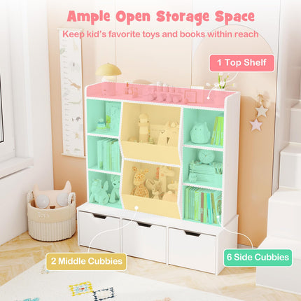 Costzon Large Kids Bookcase with 3 Movable Drawers & 8 Storage Cubbies