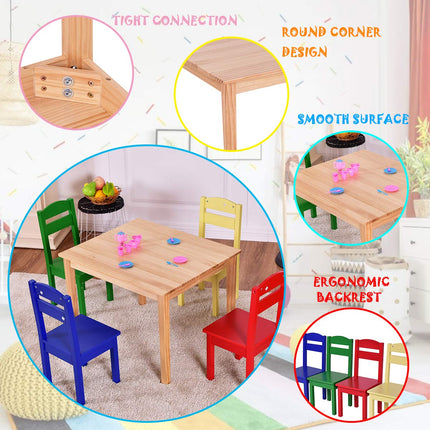 Costzon Kids Table and Chair Set 5 Piece Wood Activity Table & Chairs for Children Arts Crafts