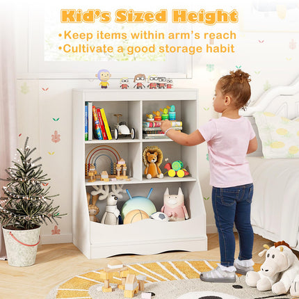 Costzon Toy Storage Organizer, 5-Cubby Kids Bookshelf with Footboard and Anti-Tipping Devices