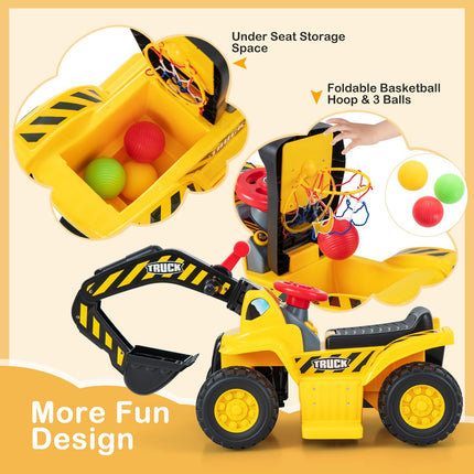 Costzon 6V Ride On Construction Excavator, Outdoor Digger Scooper Tractor Toy W/Safety Helmet