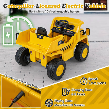Costzon Kids Ride on Dump Truck, 12V Electric Vehicle W/2.4G Remote Control, Working Megaphone