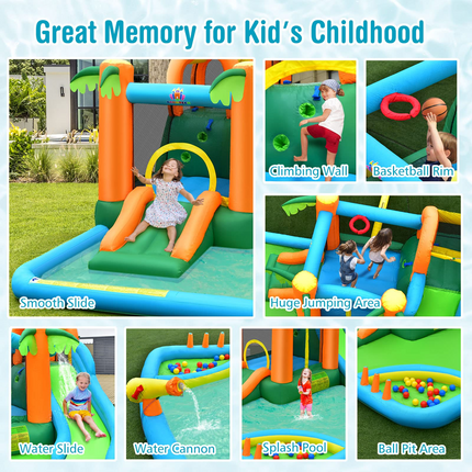 Costzon Inflatable Water Slide for Kids, 7 in 1 Kids Jumping Castle Bounce House w/Blower, Splash Pool