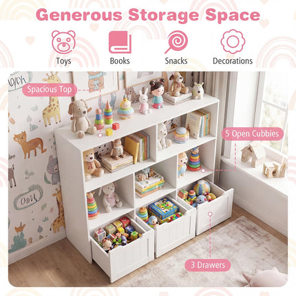 Costzon Kids Bookshelf w/5 Open Cubbies & Hidden Wheels
