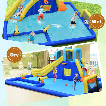 Costzon Inflatable Water Slide 7-in-1 Giant Waterslide Park for Outdoor Fun with Water Soccer Splash Pool 735w Blower