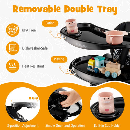 High Chair, Foldable Baby High Chair with Adjustable Height, Recline & Footrest, Double Removable Tray, Storage Basket